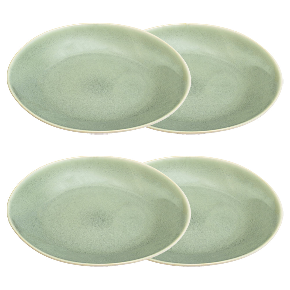Set Of 4 Green Reactive Dinner Plates