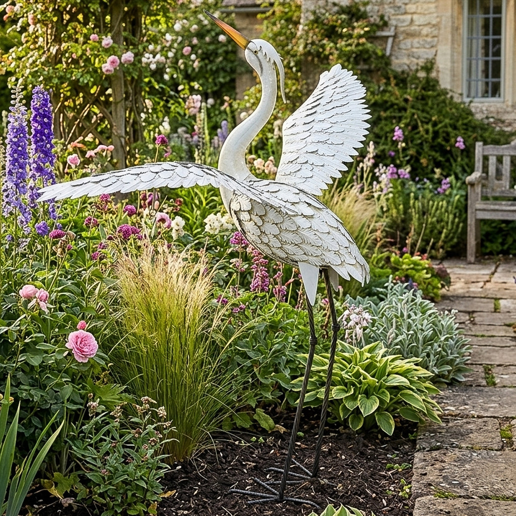 Metal Skyward Heron Garden Ornament