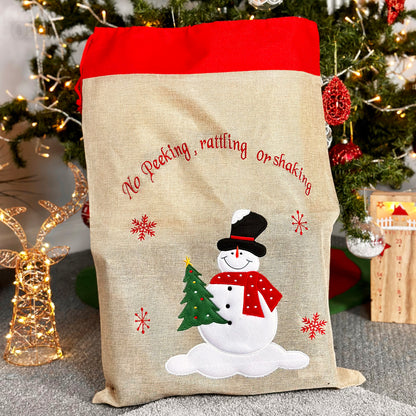 Niedlicher Jute-Schneemann-Weihnachtssack