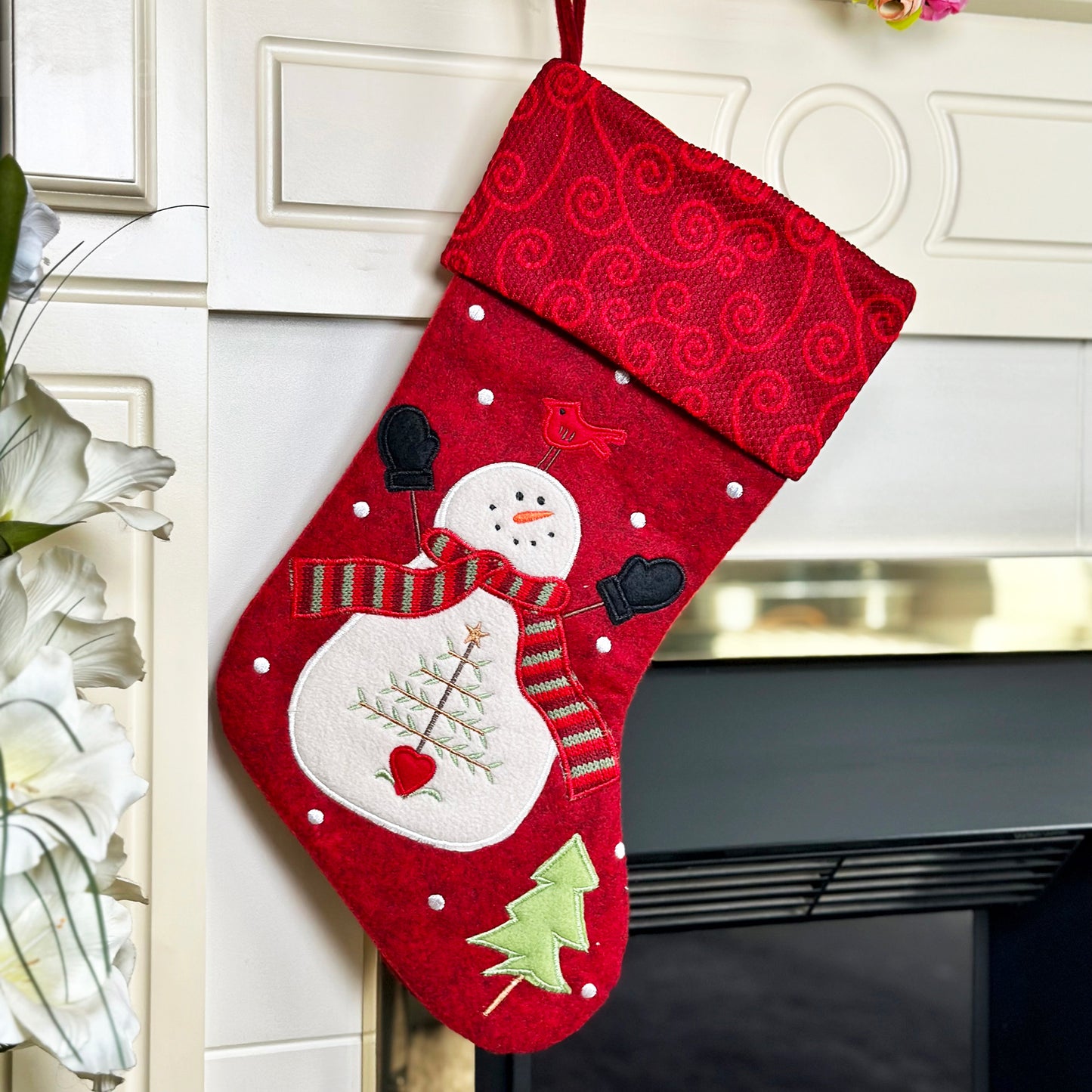 Red Happy Snowman Christmas Stocking