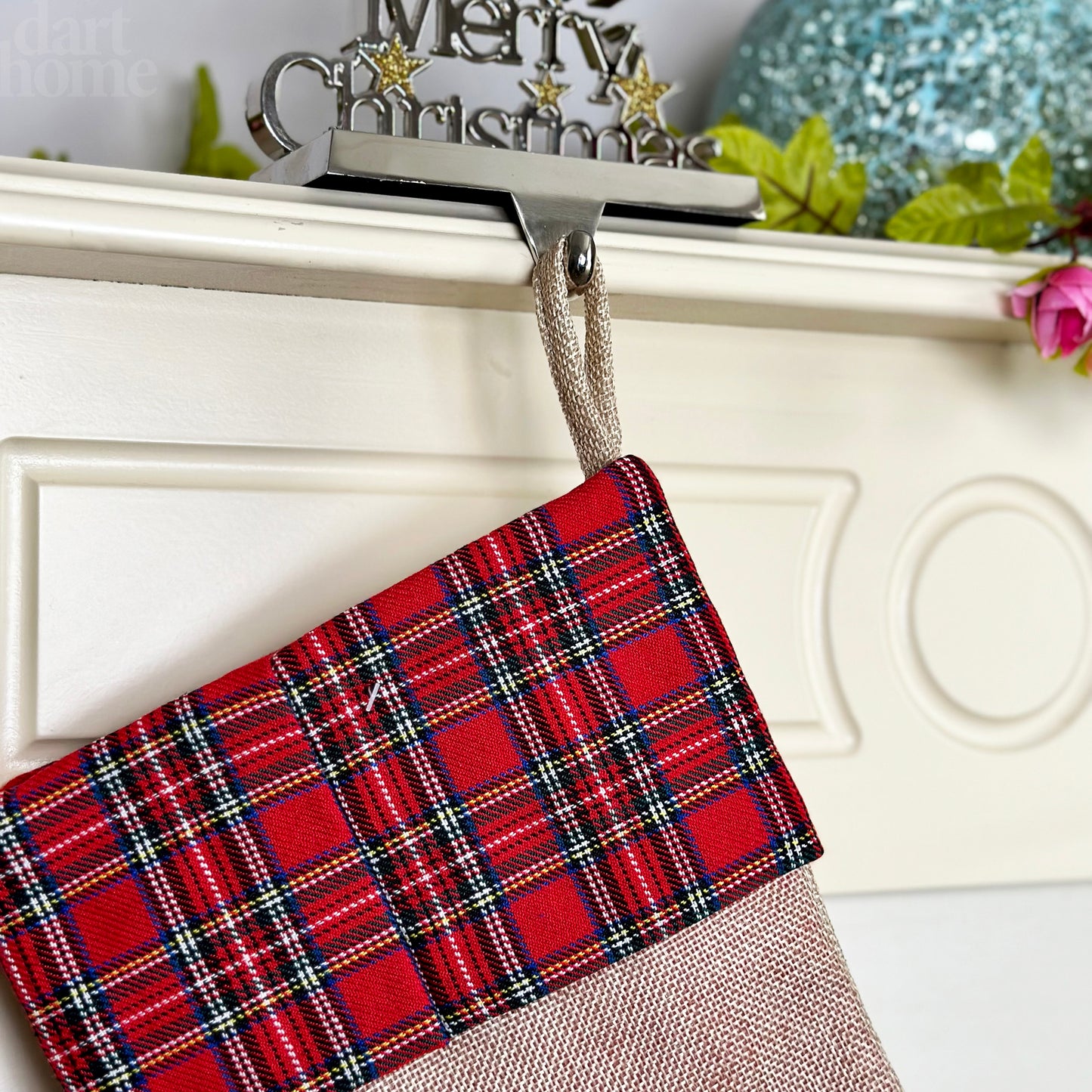 Tartan Hessian Santa Christmas Stocking