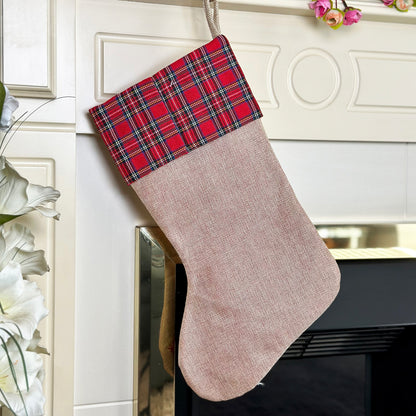 Tartan Hessian Santa Christmas Stocking