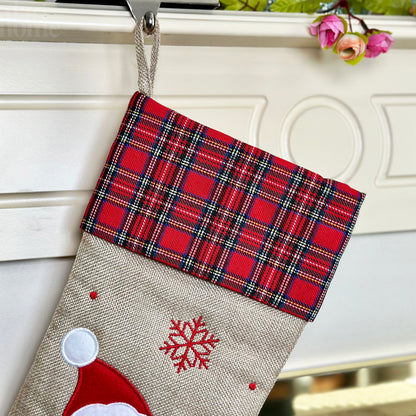 Tartan Hessian Santa Christmas Stocking