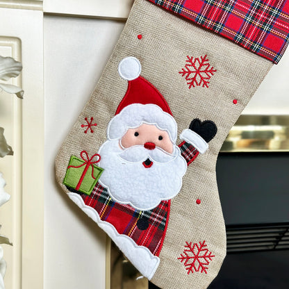 Tartan Hessian Santa Christmas Stocking