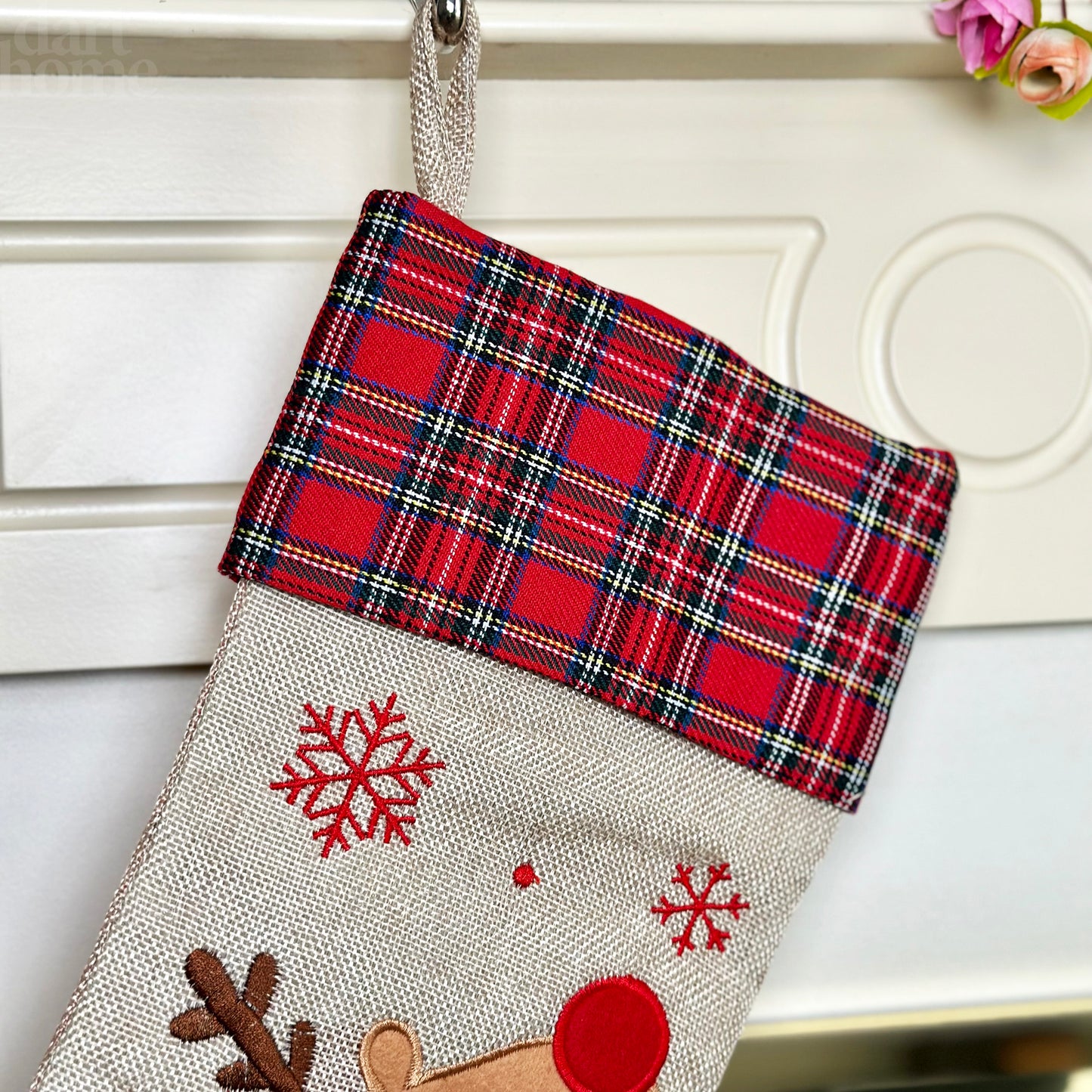 Tartan Hessian Reindeer Christmas Stocking