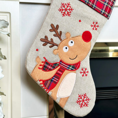 Tartan Hessian Reindeer Christmas Stocking