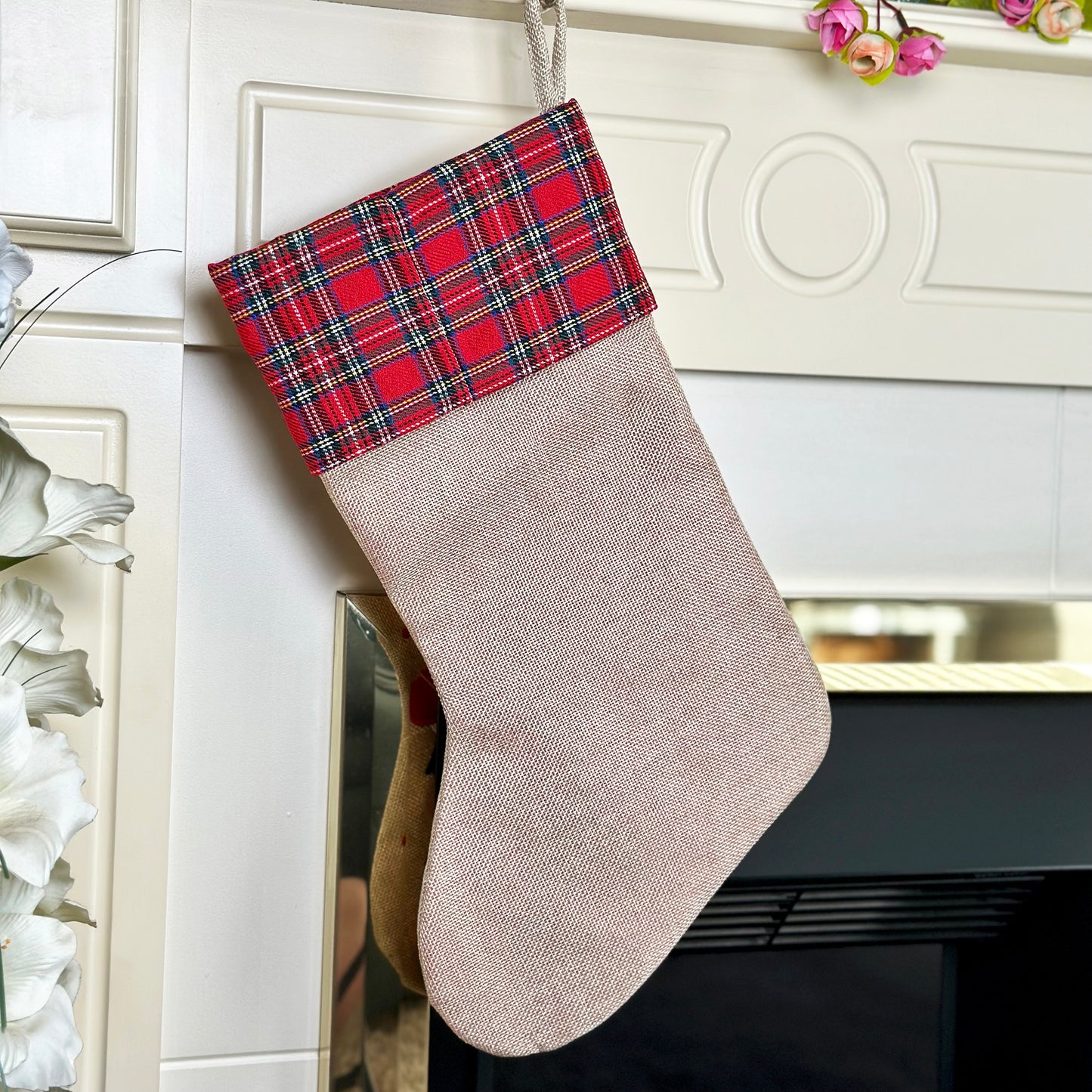 Tartan Hessian Snowman Christmas Stocking