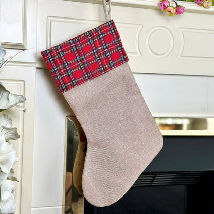 Tartan Hessian Snowman Christmas Stocking