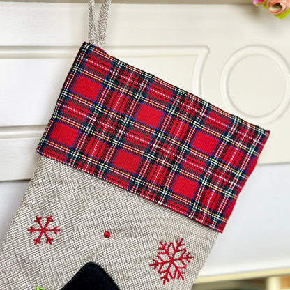 Tartan Hessian Snowman Christmas Stocking