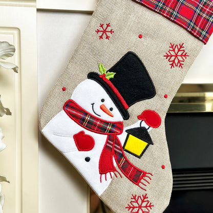 Tartan Hessian Snowman Christmas Stocking