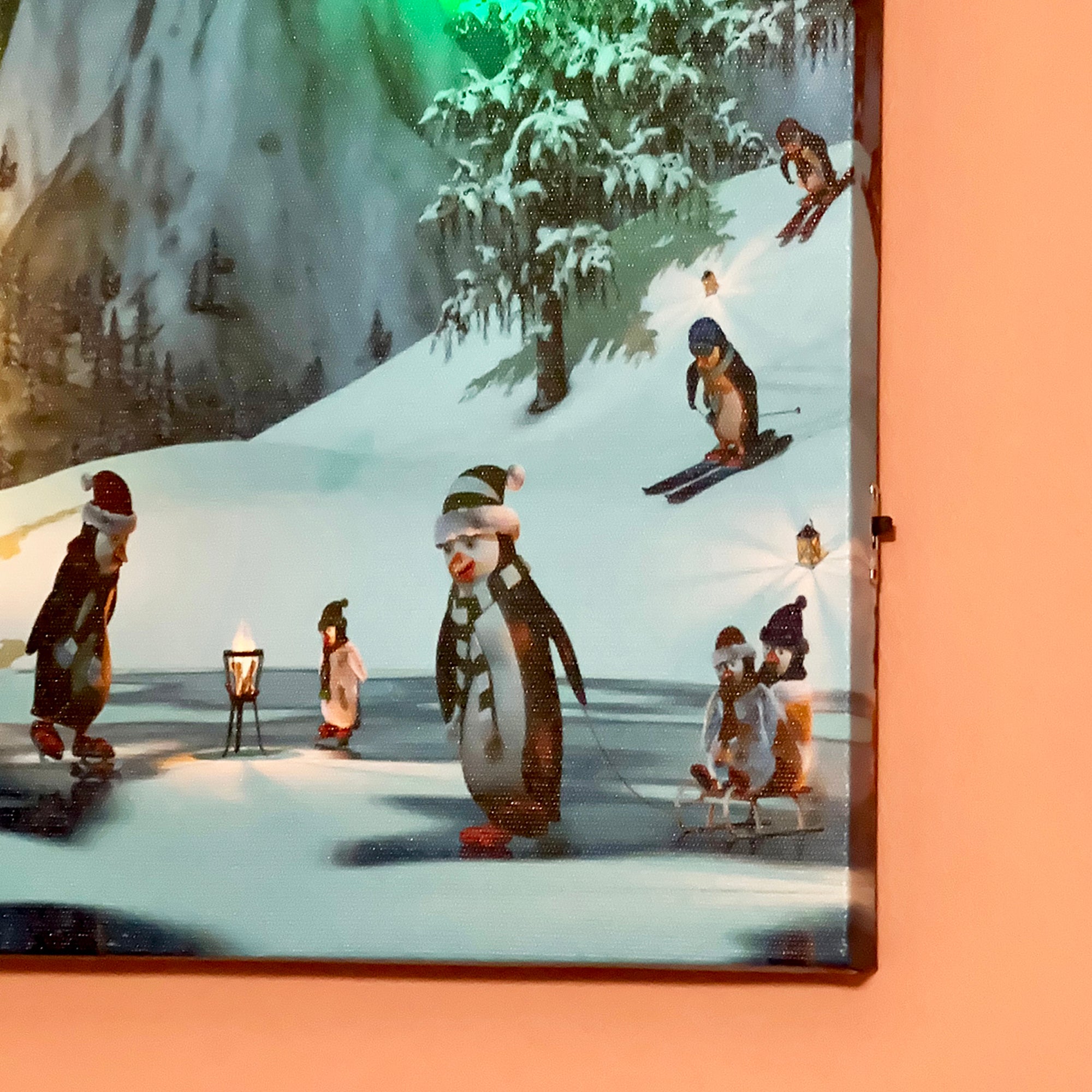 Winter Penguin Northern Lights LED Canvas Art