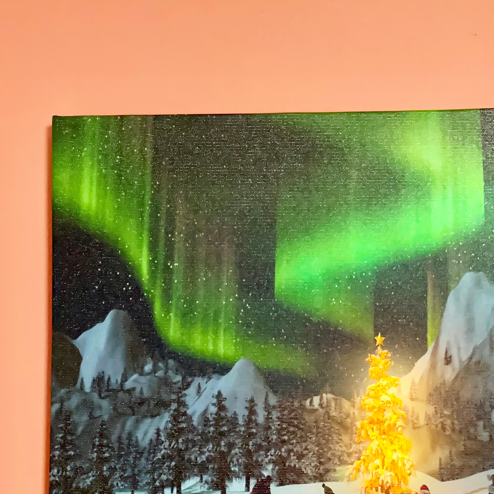 Winter Penguin Northern Lights LED Canvas Art