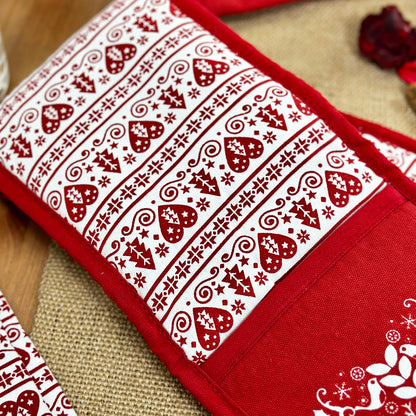 Red Nordic Christmas Double Oven Glove