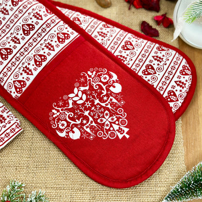 Red Nordic Christmas Double Oven Glove