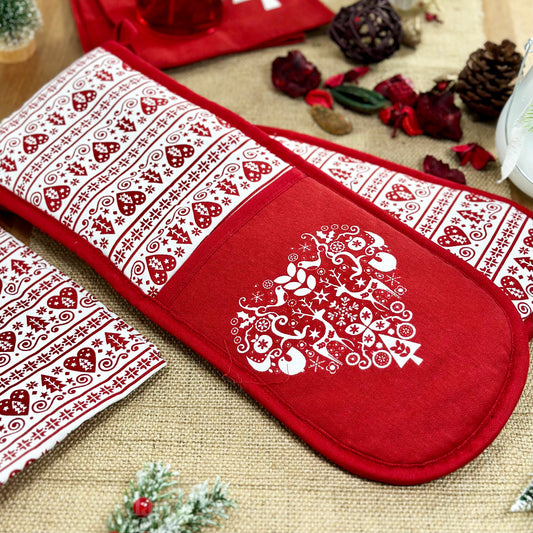 Red Nordic Christmas Double Oven Glove