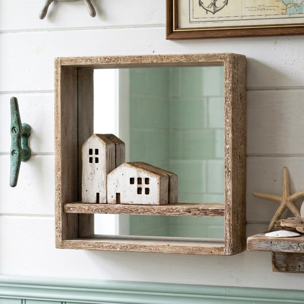 Square Rustic Wooden Houses Wall Mirror