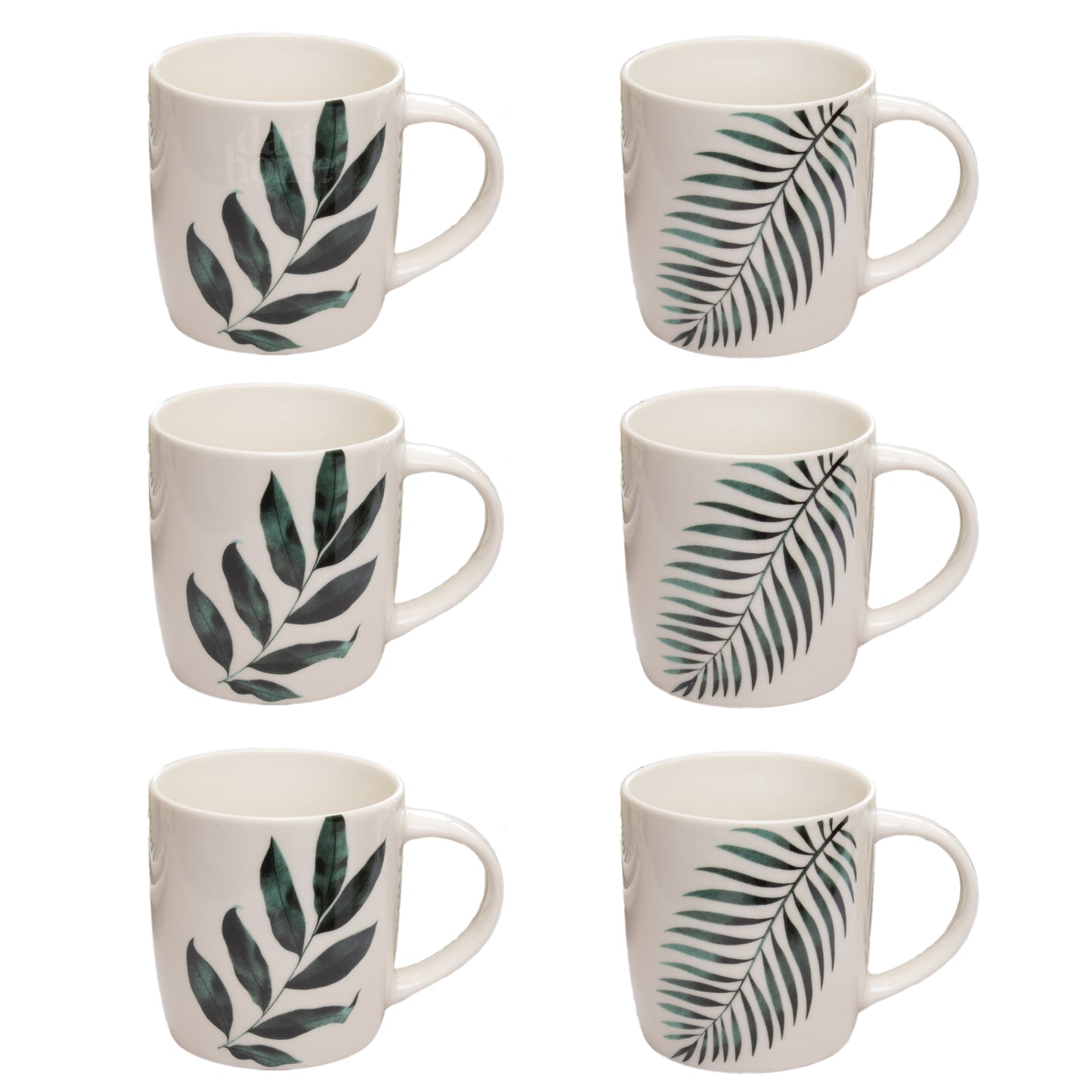 Set Of 6 Emerald Green Leaf Mugs