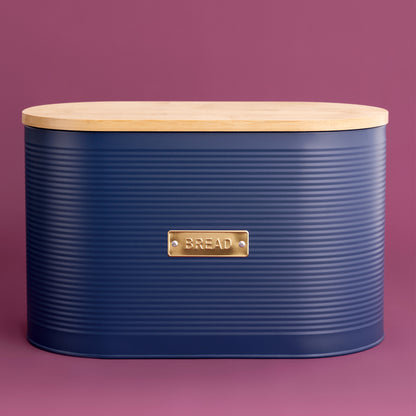 Navy Blue Ribbed Bread Bin