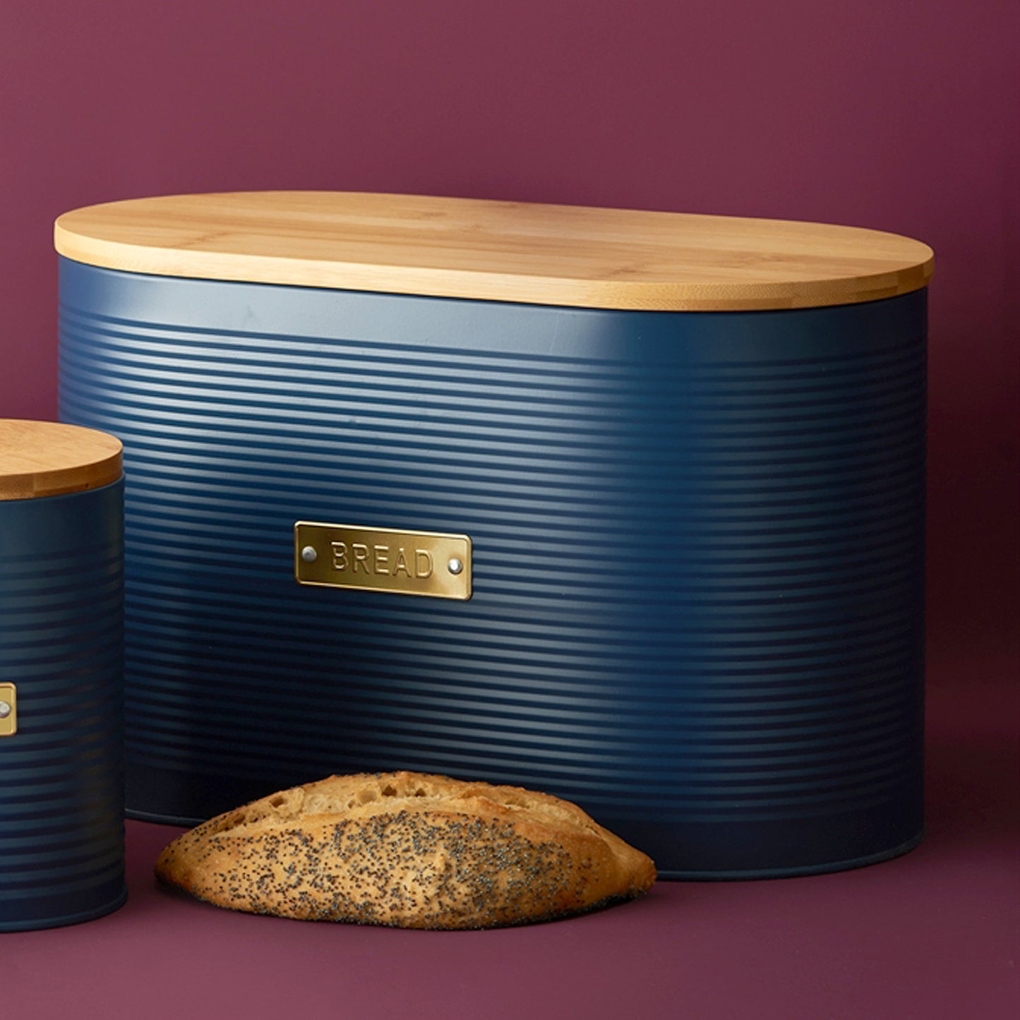 Navy Blue Ribbed Bread Bin