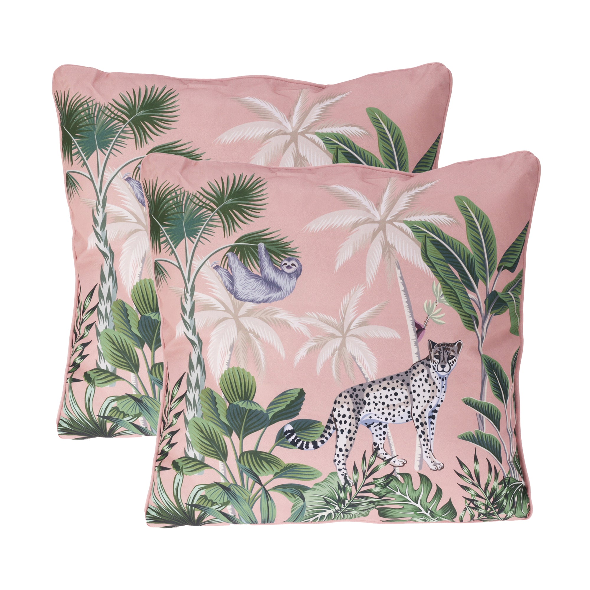 Set Of 2 Pink Jungle Leopard Outdoor Cushions
