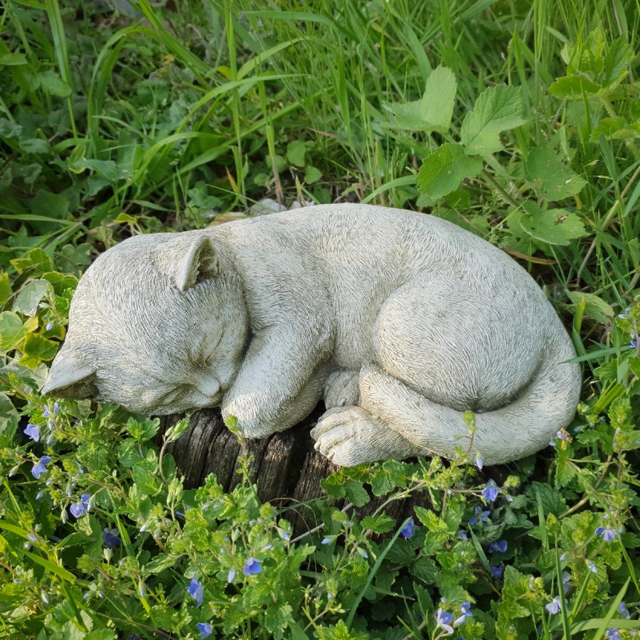 Stone Sleeping Cat Garden Sculpture
