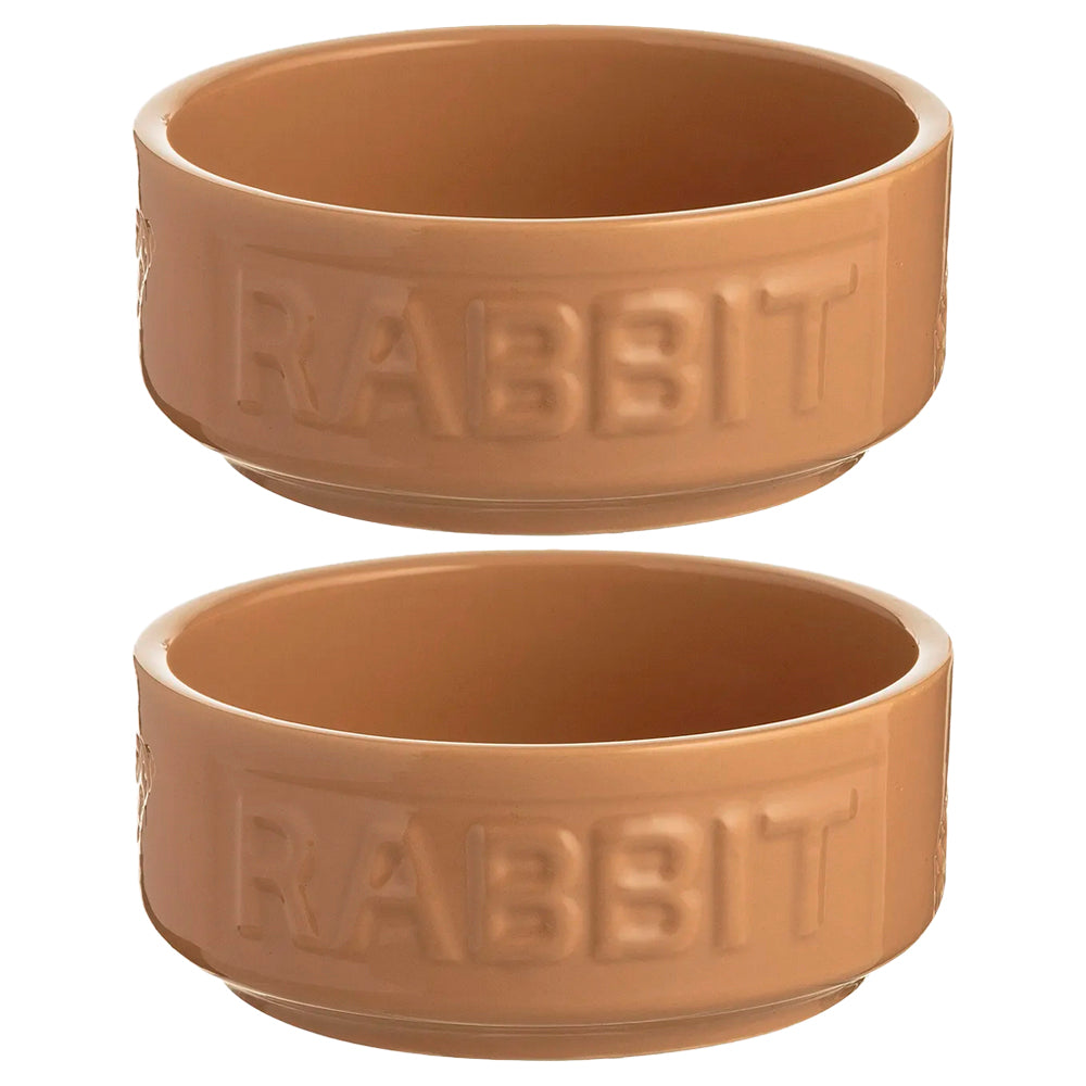 Set Of 2 Stoneware Embossed Rabbit Bowls