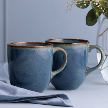 Set Of 2 Blue Reactive Glaze Mugs