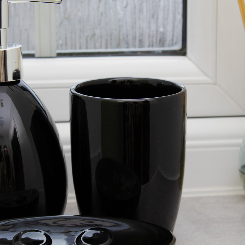 3 Piece Black Glossy Ceramic Bathroom Accessory Set