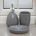 3 Piece Grey Glossy Ceramic Bathroom Accessory Set