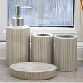 4 Piece Grey Ribbed Ceramic Bathroom Accessories Set