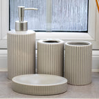 4 Piece Grey Ribbed Ceramic Bathroom Accessories Set