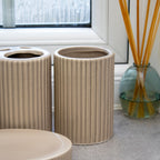 4 Piece Brown Ribbed Ceramic Bathroom Accessories Set