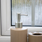 4 Piece Brown Ribbed Ceramic Bathroom Accessories Set