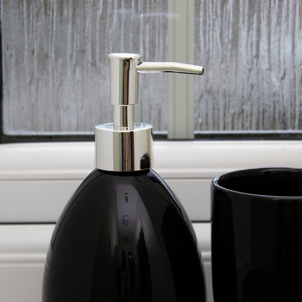 3 Piece Black Glossy Ceramic Bathroom Accessory Set