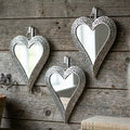 Set Of 3 Silver Heart Hanging Wall Mirrors