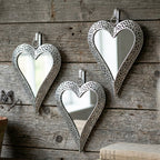Set Of 3 Silver Heart Hanging Wall Mirrors