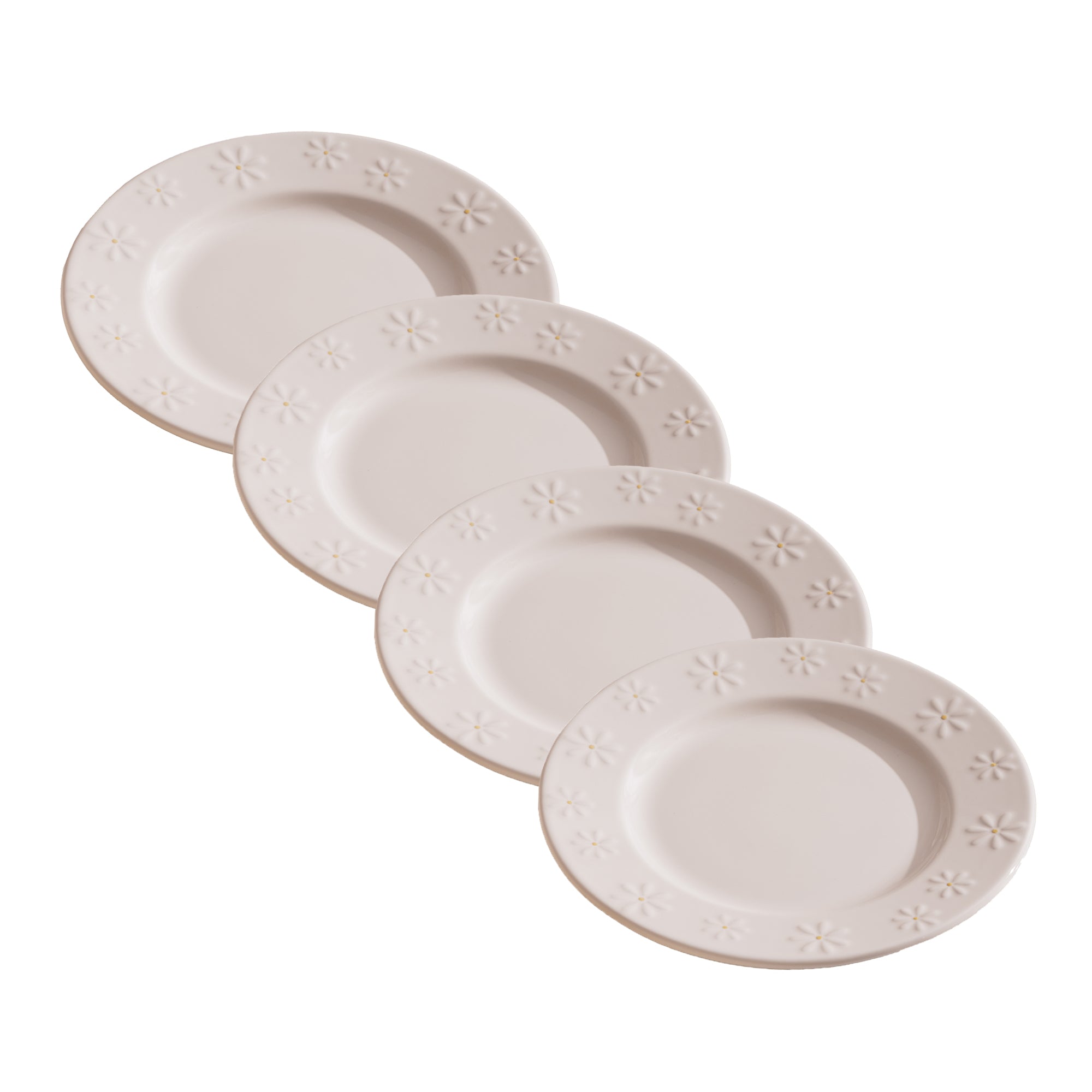 Set Of 4 White Daisy Side Plates
