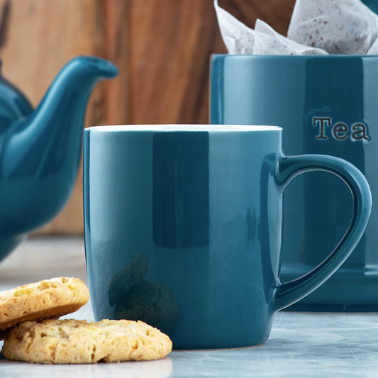 Set Of 4 Accent Teal Mugs