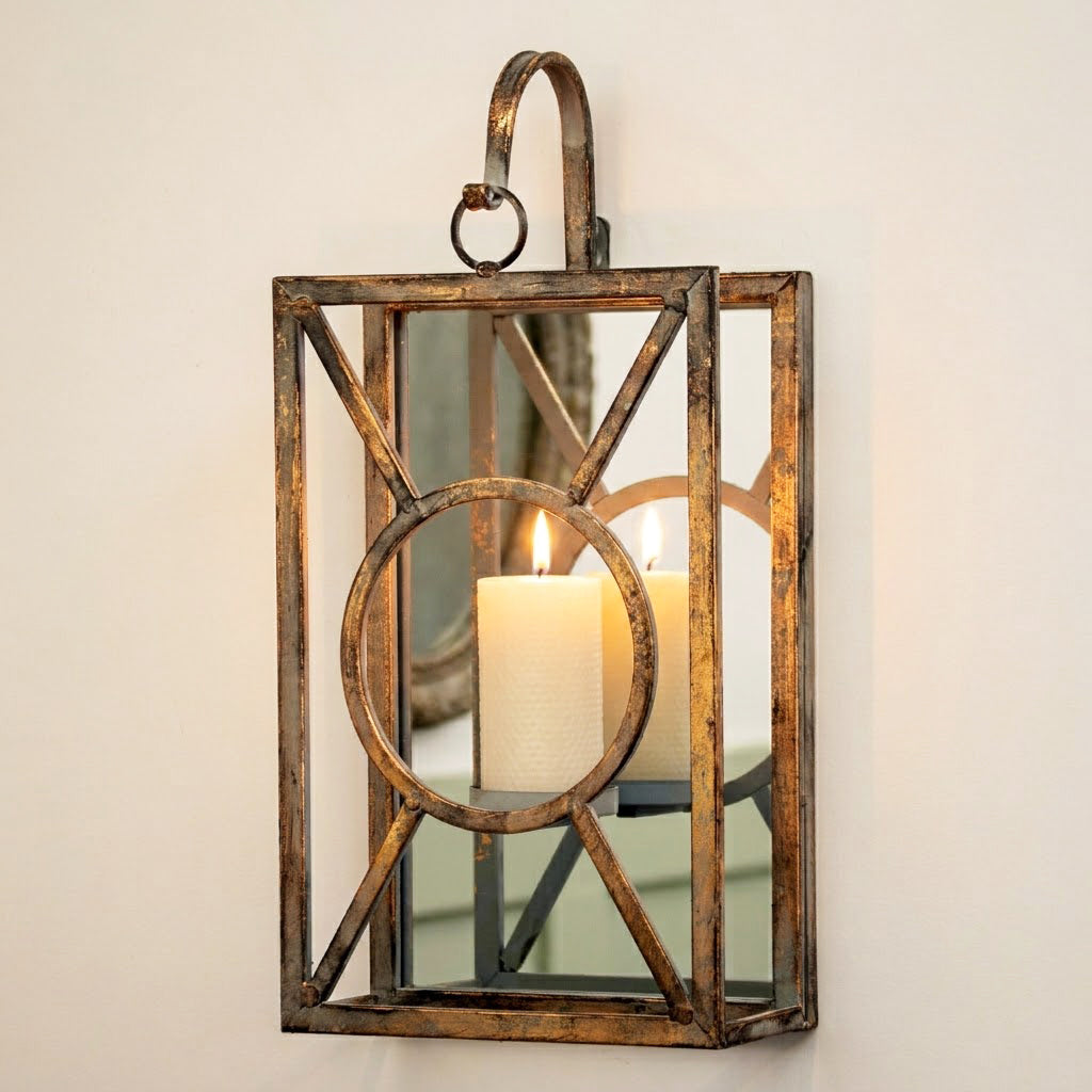 Antique Gold Mirrored Wall Candle Sconce