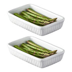 Set Of 2 White Ribbed Rectangular Roasting Dishes