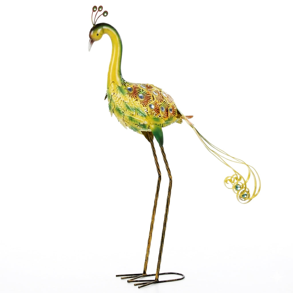 Yellow & Green Metal Peacock Garden Ornament