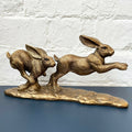 Resin Bronze Two Jumping Hares Sculpture