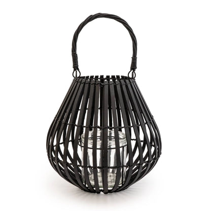 Matt Black Slatted Candle Lantern