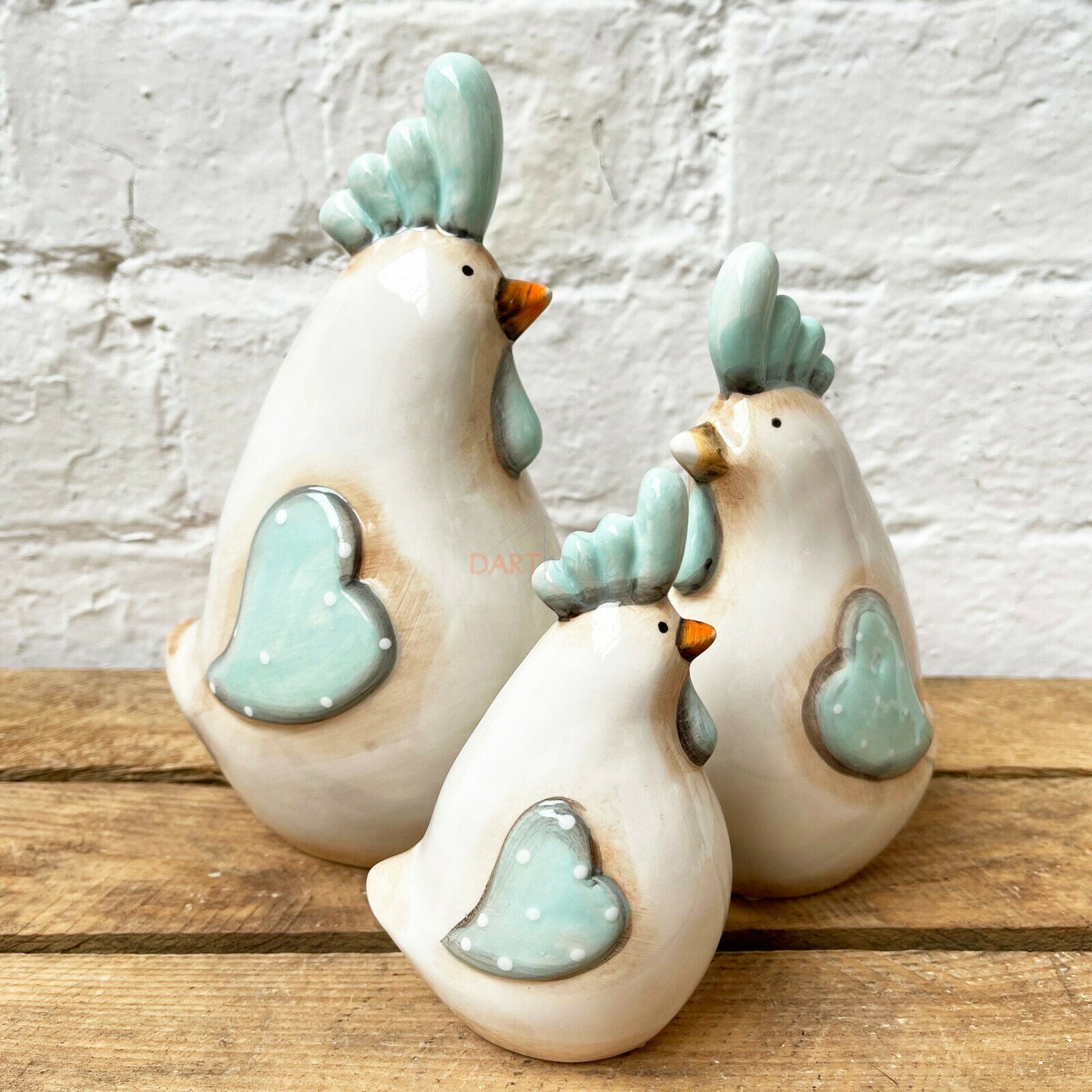 Set Of 3 Ceramic Glazed Chicken Ornaments