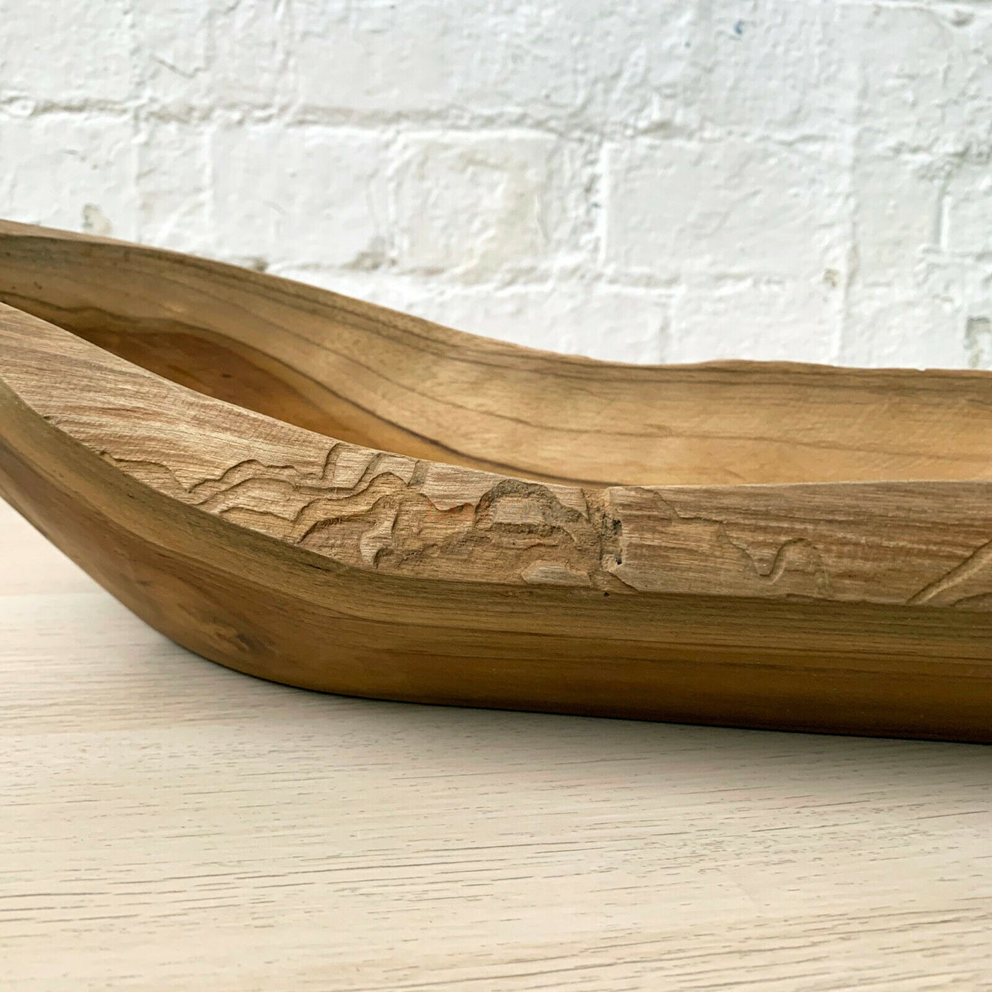 Lange Bootsschale aus Teakwurzelholz, 60 cm