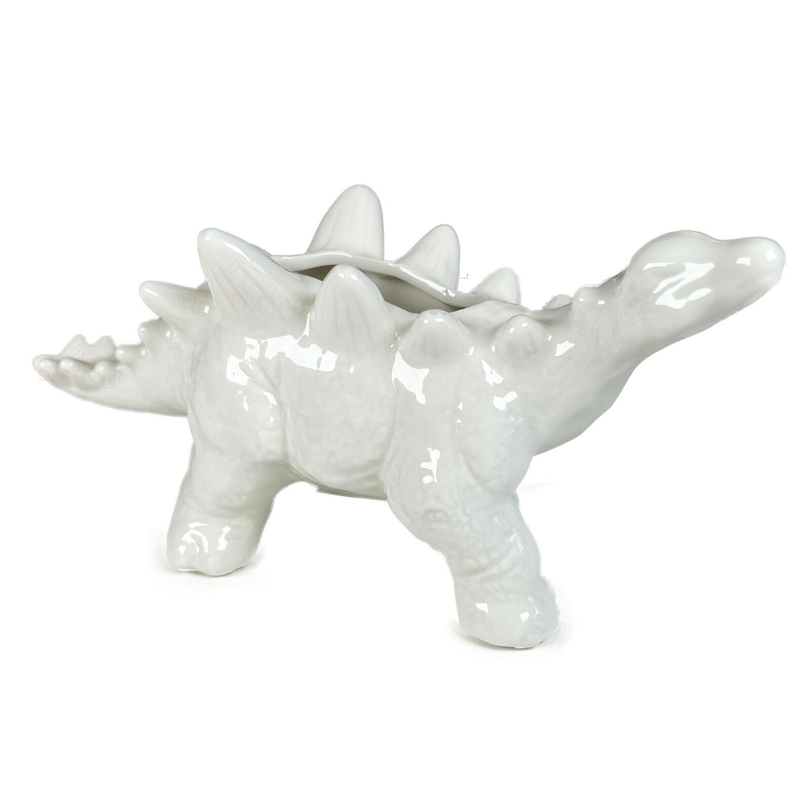 White Ceramic Stegosaurus Dinosaur Planter