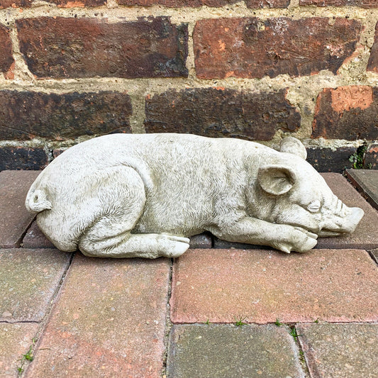 Stone Sleeping Pig Garden Sculpture