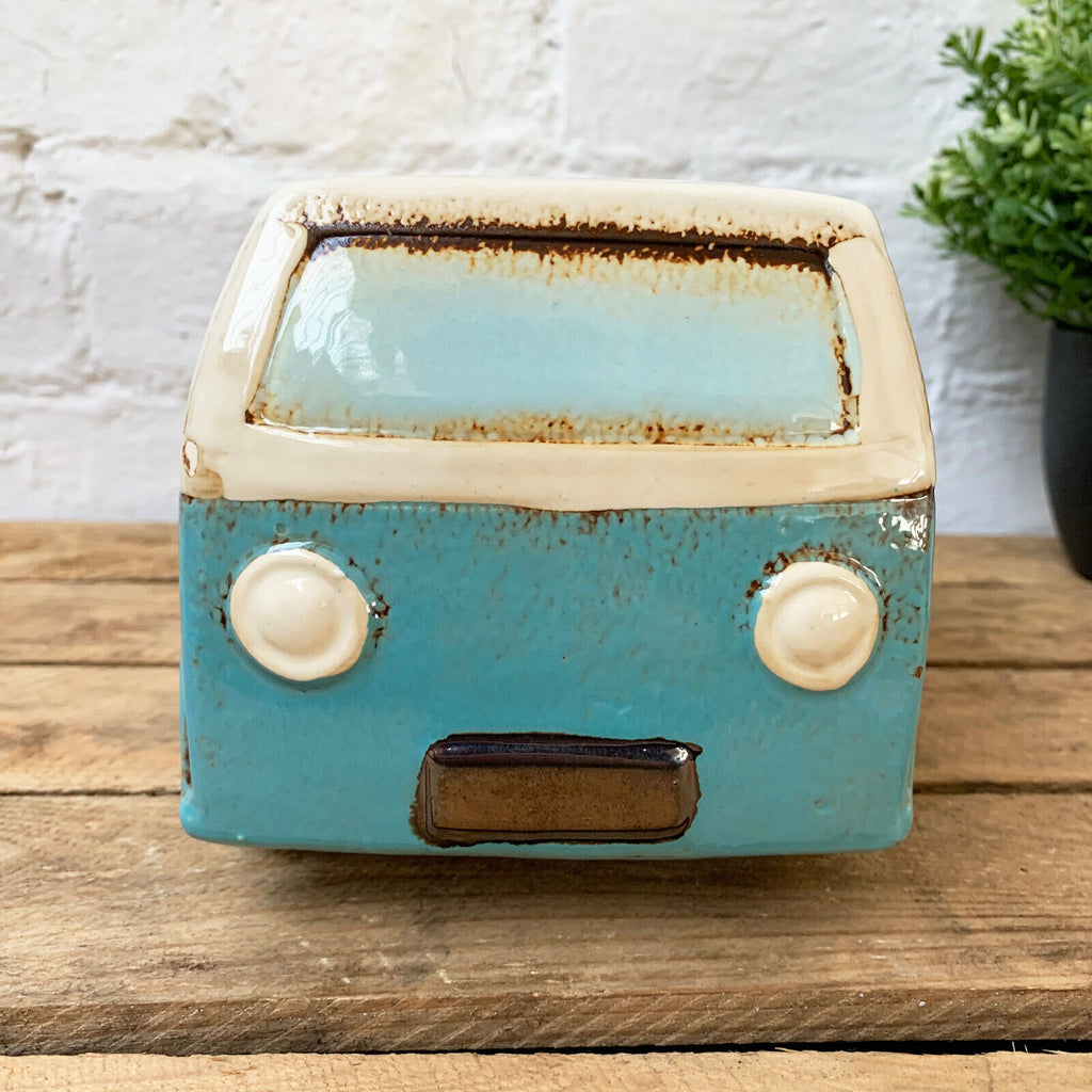 Ceramic Blue Camper Van Plant Pot