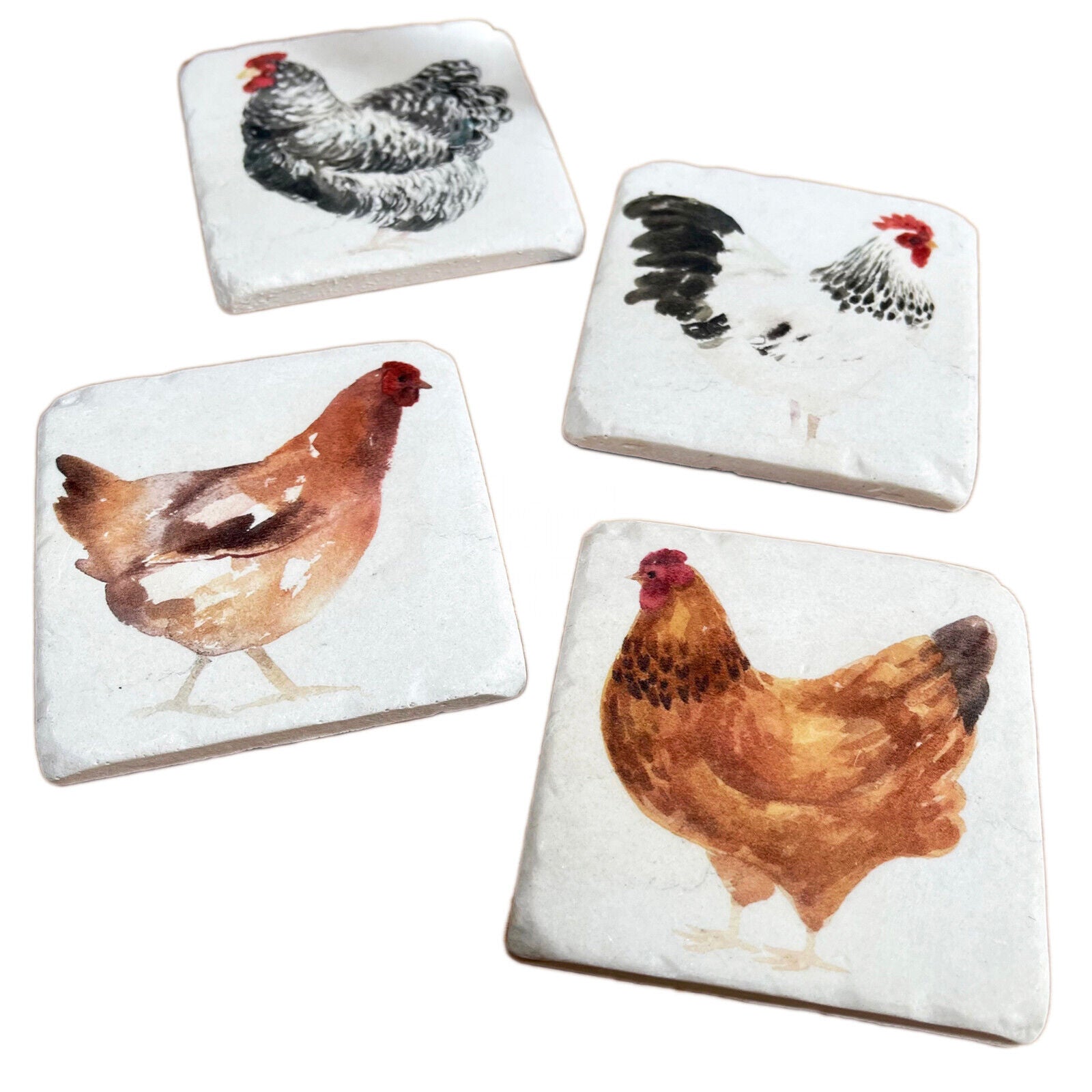 Set Of 4 Ceramic Chicken Coasters