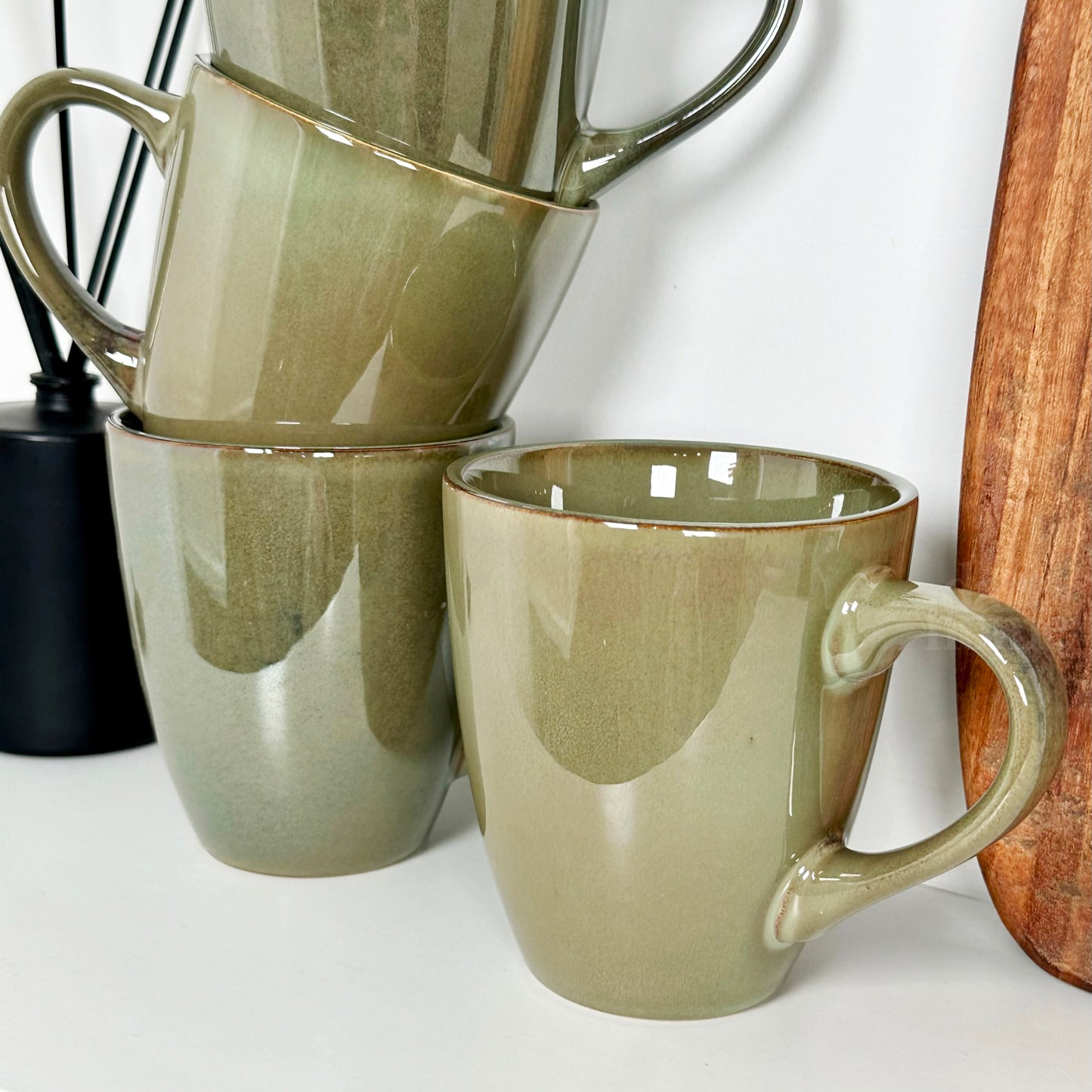 4pc Stoneware Reactive Glaze 400ml Mugs - Green